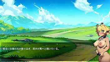 Minos-chan conquest with meaty muscle girl in hentai game.