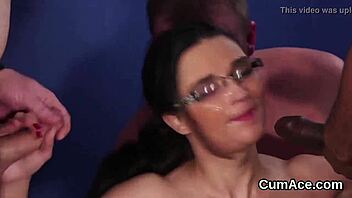 kinky hottie gets cumshot on her face swallowing all the juice