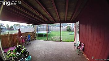 Wife sucks and fucks on back porch in daylight.