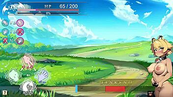 Minos-chan conquest with meaty muscle girl in hentai game.