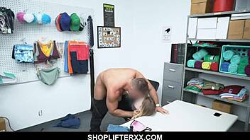 Hey! Small tits blonde caught shoplifting by security guy