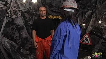 A coal miner enjoys sexual encounters with his brunette colleague and blonde supervisor