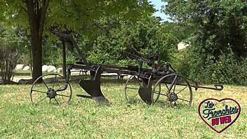 Young brunette Amandine gets fucked for the first time by black guy outdoors