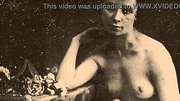 In vintage retro, hairy group engages in 3 some.