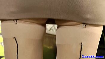 gorgeous mature brit dives into lesbian play with classy heels and toys, exploring every desire in stockings