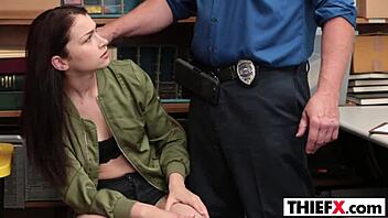 teen shoplifter with big cock fucks burglar in garage