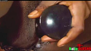 Ebony Hot Babe Fucks Her Horny Pussy with Huge Dildo in Multiple Positions