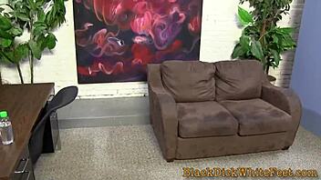 Blonde gets her oiled feet fucked by big cock in interracial fetish 😘