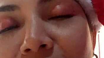 Petite babe unwraps Christmas toys for fingering fun