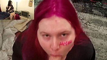 Bbw tranny Pinky cums from sucking big cock