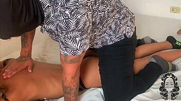 I give my horny stepsister a massage, enjoying her latina ebony ass and tits