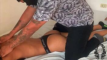 I give my horny stepsister a massage, enjoying her latina ebony ass and tits