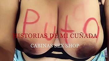 Babysitter gets naughty in sex shop booths
