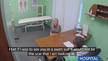 Secretly recorded footage of a seductive blonde patient in a hospital getting examined by multiple doctors