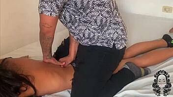 I give my horny stepsister a massage, enjoying her latina ebony ass and tits