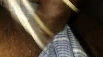 Pretty blonde slut expertly sucking a massive black cock