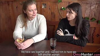 Mature beauty with big pussy and young companion in European porn