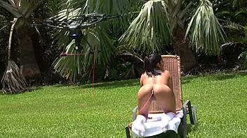 Big booty blonde fucks herself with dildo