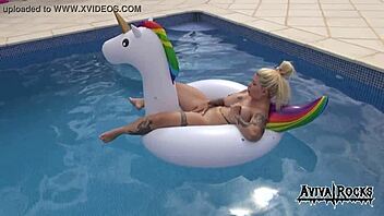 Aviva rocks masturbates on unicorn with big tits and ass 😊