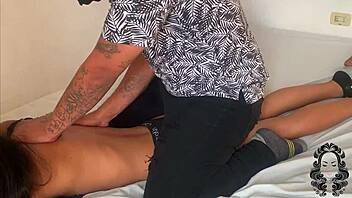 I give my horny stepsister a massage, enjoying her latina ebony ass and tits