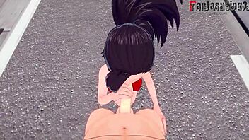 Momo Yaoyorozu's thrilling street show of blowjob and titillation in POV