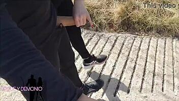 doing sports with my personal trainer i suck his cock and he fucks me against a tree