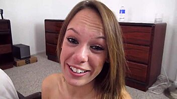 haley sweet cute small tits teen big cock pov blowjob cum facial