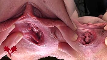 mistress shows wide open pussy while sucking my cock close up