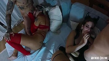 Friends kiss and play in Halloween dream