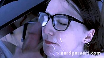 valentina bianco nerd gets spunk all over her face