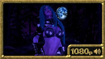 Tyrande gorgeous night elf feels joy dancing in moonlight
