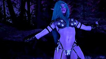 Tyrande gorgeous night elf feels joy dancing in moonlight