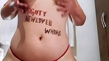 Naughty slut undresses for anal toy play