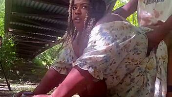 Intense anal sex in a public park setting