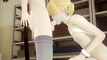 Yaoi femboy Cole gets action from catboy in anime style.