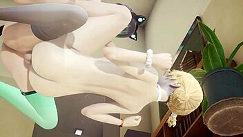 Yaoi femboy Cole gets action from catboy in anime style.