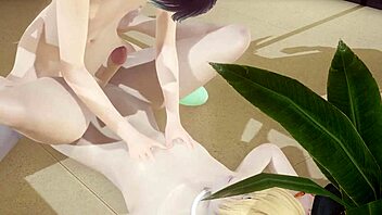 Yaoi femboy Cole gets action from catboy in anime style.