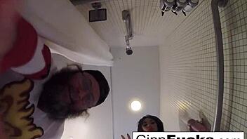 Christiana bathes in her glittery shower and bathtub.