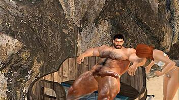 Red-haired Cam Heyward receives a spa treatment from a muscular man