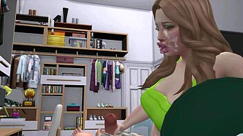 Bee-stung lip whore gives sloppy blowjob climax