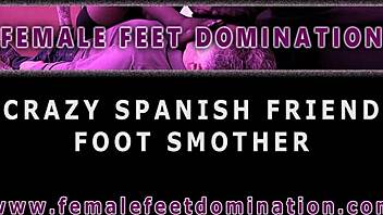 crazy spanish friend dominates with barefoot feet