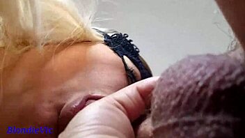 Hot blonde model gives sloppy blowjob to huge cock at home