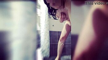 Massaging my hairy cock in the shower leads to massive toy insertion