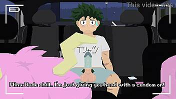 Steamy cartoon sex in a sedan with Ashido Mina
