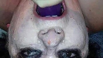 messy dildo play with toys in throat 😜