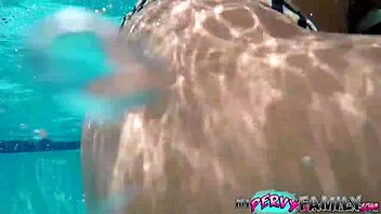 Hot blonde stepsister fucks rough in pool