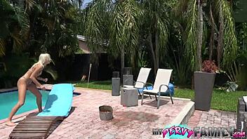Hot blonde stepsister fucks rough in pool