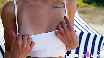 Blonde teen 18+ eva tali exposed petite 18+ body and enjoyed outdoor posing action