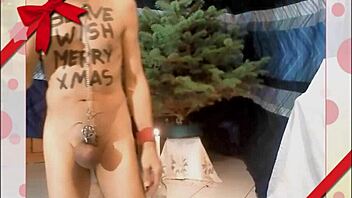 Gay man's Christmas surprise: Sparkling penis cage and urethral toy