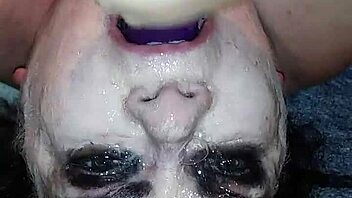 messy dildo play with toys in throat 😜